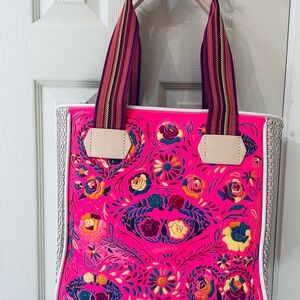 Consuela Vibrant Pink Floral Embroidered Tote Bag